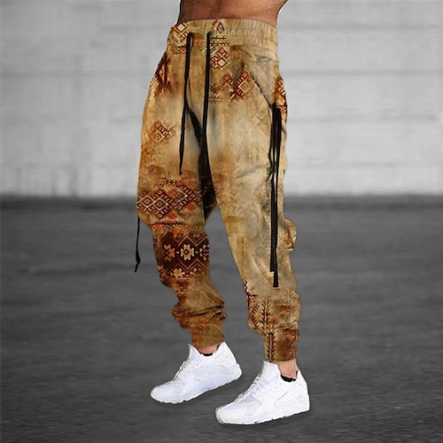 

Men's Sweatpants Joggers Trousers Drawstring Elastic Waist Ribbon Graphic Prints Comfort Breathable Sports Outdoor Casual Daily Cotton Blend Terry Streetwear Stylish Dark Brown Green Micro-elastic