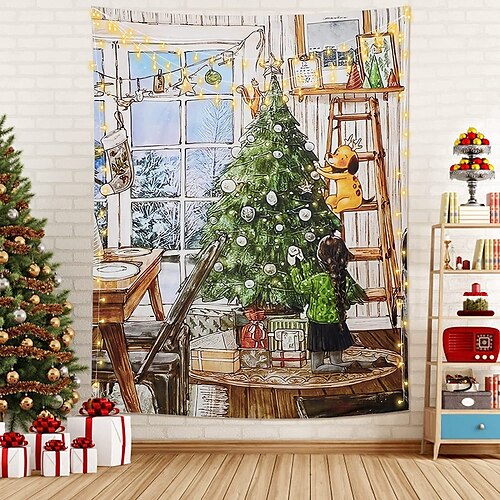 

Christmas Santa Claus Holiday Party Wall Tapestry Art Decor Blanket Curtain Picnic Tablecloth Hanging Home Bedroom Dorm Decoration Snow Gift