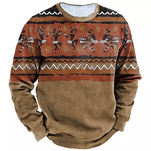 

Men's Unisex Sweatshirt Pullover Tribal Graphic Prints Print Daily Sports Holiday 3D Print Streetwear Designer Casual Hoodies Sweatshirts Long Sleeve Brown