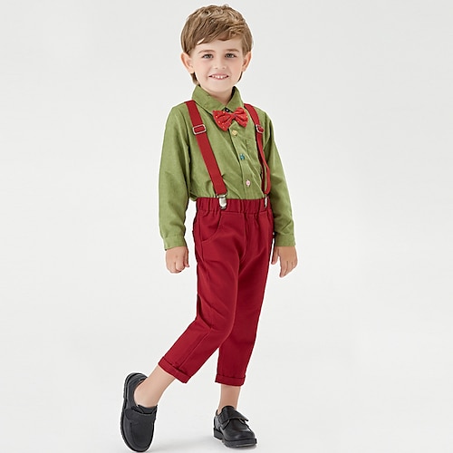 

2 Pieces Kids Boys Christmas PantsSet Clothing Set Outfit Solid Color Long Sleeve Cotton Set Outdoor Cool Gentle Winter Fall 2-6 Years Navy Green Red