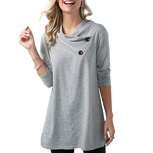 

Women's Blouse Shirt Blue Gray Red Plain Button Long Sleeve Daily Weekend Streetwear V Neck Long Cotton S