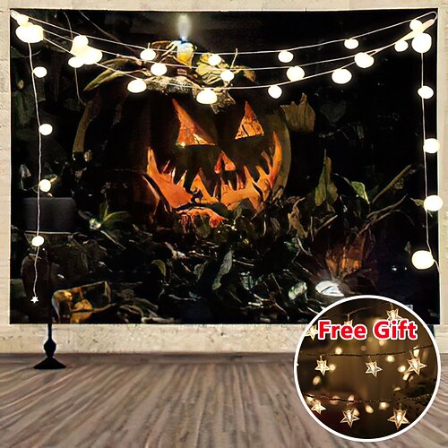 

Halloween Party Wall Tapestry Art Decor Blanket Curtain Hanging Home Bedroom Living Room Decoration Polyester (with LED String)