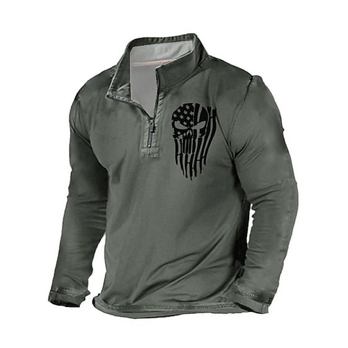 

Men's Unisex Zip Up Sweatshirt Pullover Quarter Zipper Sweatshirt Gray Half Zip Skull Graphic Prints Zipper Print Daily Sports 3D Print Designer Casual Big and Tall Spring & Fall Clothing Apparel