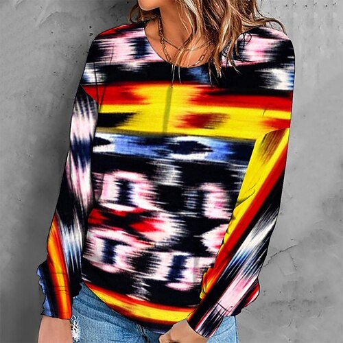 

Women's Sweatshirt Pullover Retro Black Graphic Geometric Tie Dye Casual Round Neck Long Sleeve S M L XL 2XL 3XL / Winter