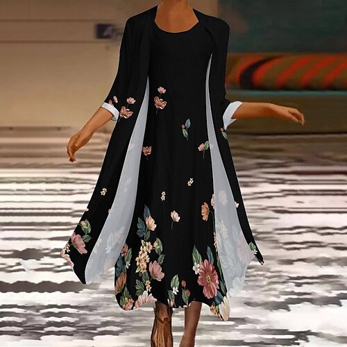 

Women's Dress Set Two Piece Dress Maxi long Dress Black Long Sleeve Color Block Print Winter Autumn Crew Neck Stylish Modern Loose Fit 2022 S M L XL XXL 3XL 4XL 5XL