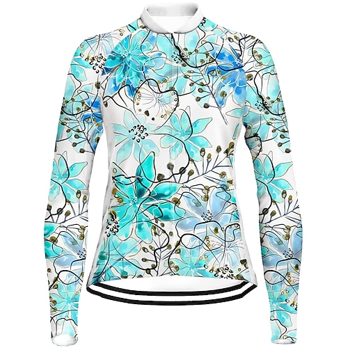 

21Grams Women's Cycling Jersey Long Sleeve Bike Top with 3 Rear Pockets Mountain Bike MTB Road Bike Cycling Breathable Quick Dry Moisture Wicking Reflective Strips Blue Floral Botanical Polyester