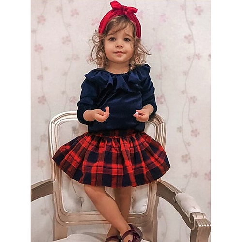 

Kids Girls' SkirtSet Clothing Set 2 Pieces Blue Color Block School Date Active Cute 2-6 Years