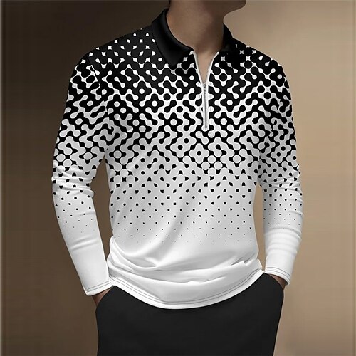 

Men's Collar Polo Shirt Golf Shirt Geometry Turndown White 3D Print Outdoor Street Long Sleeve Zipper Print Clothing Apparel Fashion Designer Casual Breathable