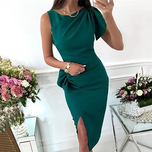 

Women's Sheath Dress Midi Dress Green Black Yellow Sleeveless Floral Ruffle Spring Summer Slim 2022 S M L XL