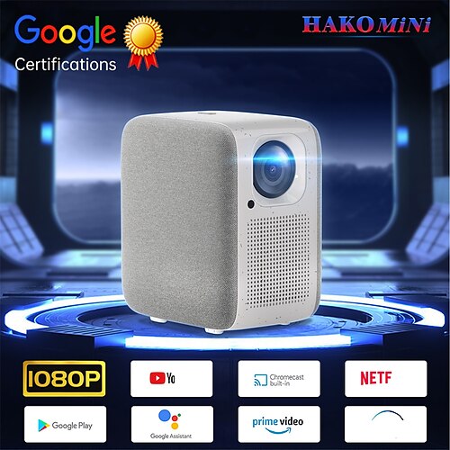 

HAKOmini PL4 Android 10 Projector Smart 5ghz WIFI Home Theater Sync Smartphone Screen 1080P 400 ANSI with 2G Ram 8G Rom Android TV Google Assistant
