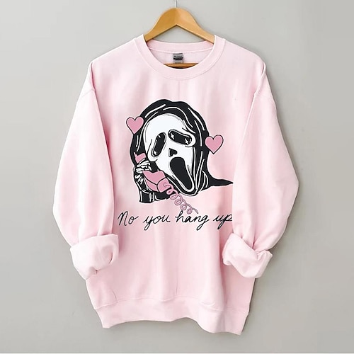 

Women's Plus Size Tops Pullover Sweatshirt Hoodie Sweatshirt Skull Cat Print Long Sleeve Crewneck Casual Halloween Halloween Spirit Halloween Polyester Fall Winter Pink khaki