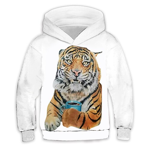 

Kids Boys Hoodie Animal Outdoor 3D Print Long Sleeve Pocket Active 3-12 Years Fall White