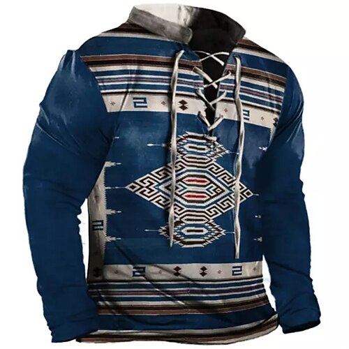 

Men's Unisex Sweatshirt Pullover Blue Standing Collar Graphic Prints Lace up Print Sports & Outdoor Daily Sports 3D Print Designer Casual Big and Tall Spring & Fall Clothing Apparel Hoodies