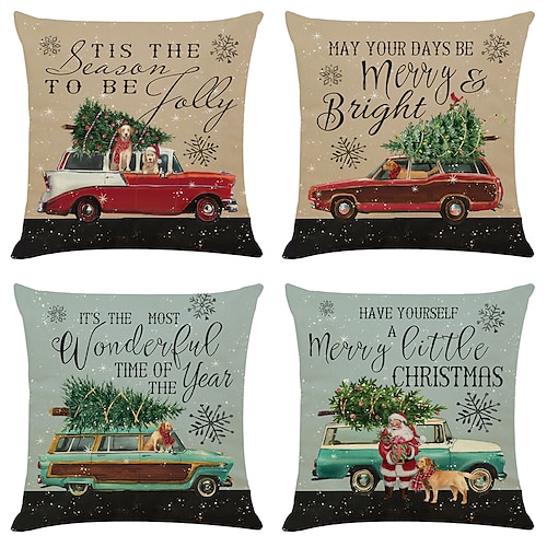 

Christmas Double Side Throw Pillow Cover 4PC Car Gift Soft Decorative Square Cushion Pillowcase for Bedroom Livingroom Sofa Couch Chair Machine Washable