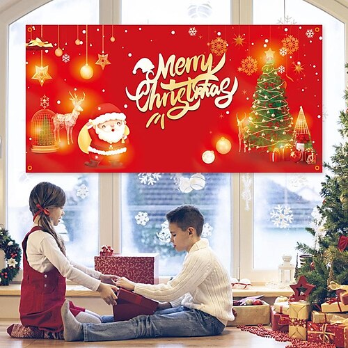 

Christmas Backdrop Merry Christmas Party Decoration Christmas Photo Banner Signs Xmas Photography Background Photo Props for Winter New Year Xmas Eve Family Party Decoration Supplies