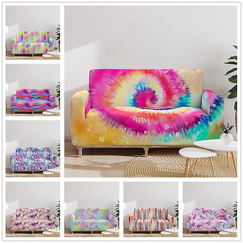 

Colorful Tie Dyed Sofa Cover Stretch Slipcovers Soft Durable Couch Cover 1 Piece Spandex Fabric Washable Furniture Protector fit Armchair Seat/Loveseat/Sofa/XL Sofa