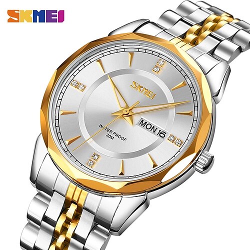 

SKMEI Top Brand Luxury Stainless Steel Waterproof Quartz Wristwatch Male Casual Date Week Clock Mens Watches