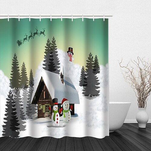 

Christmas Snow Print Shower Curtain With Hook Modern Polyester Machined Waterproof Bathroom220917