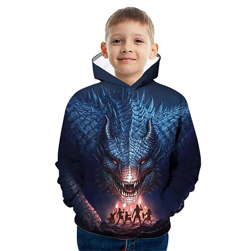 

Kids Boys Hoodie Graphic Outdoor 3D Print Long Sleeve Pocket Streetwear 3-12 Years Winter Navy Blue