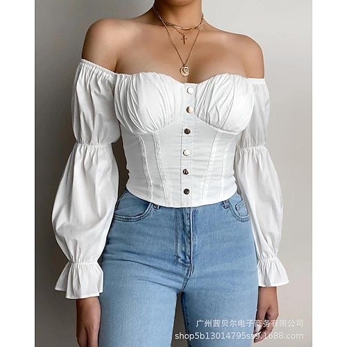 

Spot 2021 European And American New White One-Shoulder Tops