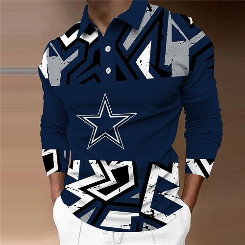 

Men's Collar Polo Shirt Golf Shirt Star Turndown Navy Blue 3D Print Outdoor Street Short Sleeves Zipper Print Clothing Apparel Fashion Designer Casual Breathable / Summer / Spring / Summer