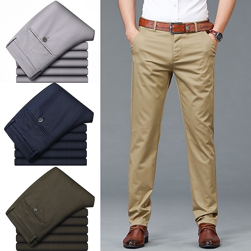 

Men's Trousers Casual Pants Pocket Straight Leg Solid Color Comfort Breathable Casual Daily Streetwear Cotton Blend Stylish Simple ArmyGreen Black Micro-elastic