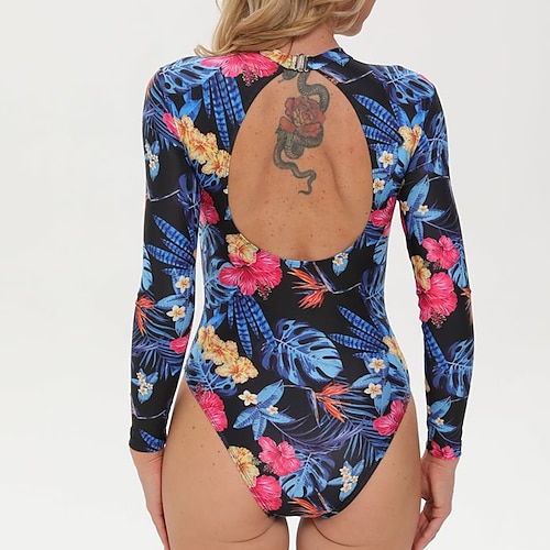 

Women's Rash guard Swimsuit UPF50 Quick Dry Long Sleeve Bodysuit Bathing Suit Open Back Swimming Surfing Beach Water Sports Floral Spring Summer Autumn