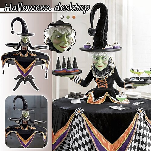 

Halloween Witch Display Stand Tray Halloween Decoration Resin Crafts Desktop Decoration Ornament Creative Witch Decoration Ornament