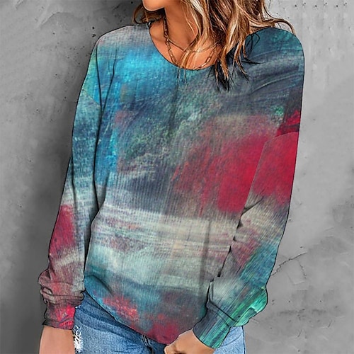 

Women's Sweatshirt Pullover Retro Blue Graphic Geometric Tie Dye Casual Round Neck Long Sleeve S M L XL 2XL 3XL / Winter