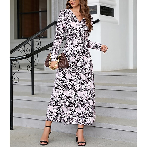 

Women's Print Dress Maxi long Dress Purple Long Sleeve Print Print Spring Fall V Neck Fashion Elegant 2022 S M L XL