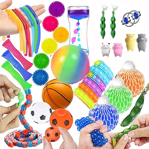 

Fidget Toys Pack 32 Pcs Bulk Sensory Toys with Squishy Stress Balls Liquid Timer Fidget Spinner Edamame Stretchy Strings and More Classroom Prize Party Favor and Christmas Stocking Stuffers