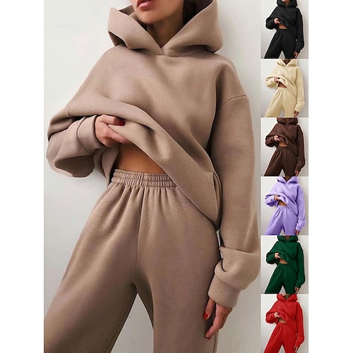 

Women's Tracksuit Sweatsuit 2 Piece Street Winter Long Sleeve Thermal Warm Breathable Soft Fitness Running Jogging Sportswear Activewear Camel Almond Light Brown / Casual / Athleisure
