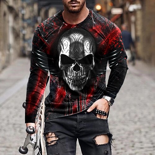 

Men's Unisex T shirt Tee Skull Graphic Prints Crew Neck Black 3D Print Outdoor Street Long Sleeve Print Clothing Apparel Basic Vintage Sports Designer