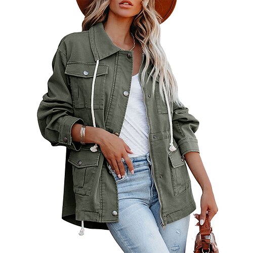 

Women's Casual Jacket Warm Breathable Outdoor Daily Wear Vacation Going out Pocket Single Breasted Turndown Active Sports Comfortable Street Style Solid Color Regular Fit Outerwear Long Sleeve Winter