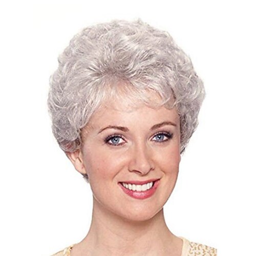 

Synthetic Wig Bouncy Curl Layered Haircut Machine Made Wig 8 inch Sliver White Synthetic Hair Women's Adjustable Classic Silver