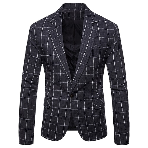 

Men's Fashion Blazer Regular Standard Fit Checkered Single Breasted One-button khaki Light Grey Dark Grey 2022