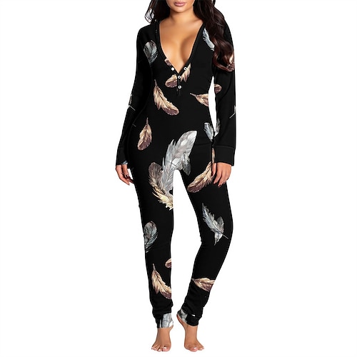 

Women's Onesie Jumpsuits Nighty One Piece Pajama Leopard Star Fashion Comfort Soft Home Daily Vacation Polyester V Wire Long Sleeve Button Fall Spring Black Pink