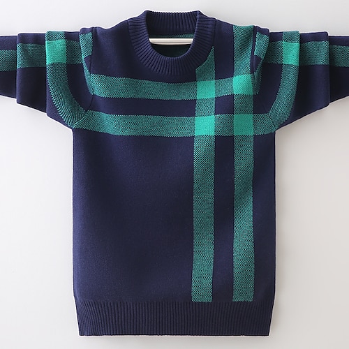 

Kids Boys Sweater Plaid School Long Sleeve Active 5-13 Years Winter Green Red