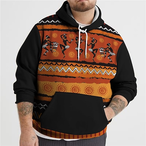 

Hombre Talla Grande Sudadera Grande y alto Tribal Con Capucha Manga Larga Primavera Otoño Básico Boho Design Talla Grande Diario Deportes Tops