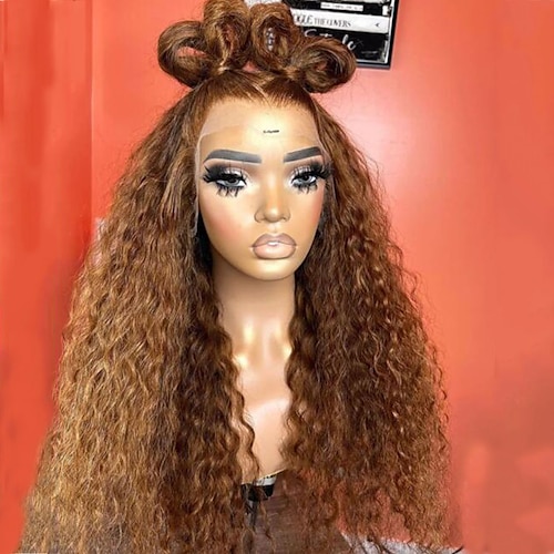 

Unprocessed Virgin Hair 13x4 Lace Front Wig Free Part Peruvian Hair Curly Water Wave Brown Wig 130% 150% Density with Baby Hair Natural Hairline 100% Virgin With Bleached Knots Pre-Plucked For wigs