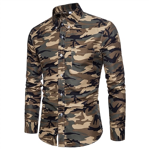 

Men's Camouflage Hunting T-shirt Camo / Camouflage Long Sleeve Outdoor Spring Autumn Breathable Soft Sweat wicking Top Cotton Camping / Hiking Military Training Combat Khaki