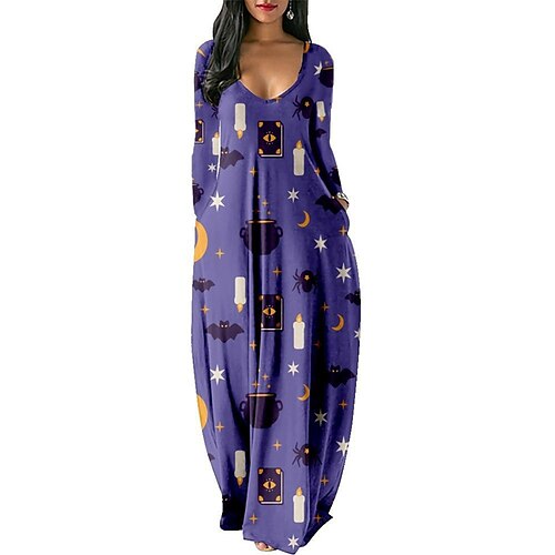 

robe longue Femme Robe casual manche longue Hiver Automne - Mode Imprimer Col V robe hiver robe automne Coton 2022 Violet 2XS XS S M L XL 2XL 3XL 4XL