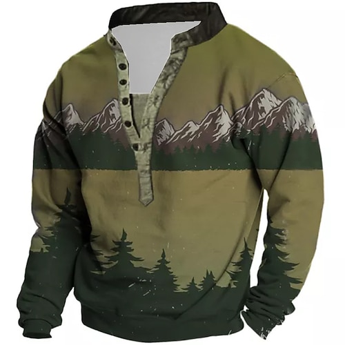 

Men's Unisex Sweatshirt Pullover Button Up Hoodie Tree Graphic Prints Print Casual Daily Sports 3D Print Streetwear Designer Casual Clothing Apparel Hoodies Sweatshirts Long Sleeve Army Green