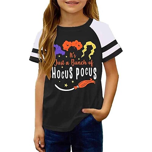 

Kids Girls' T shirt Hocus Pocus Short Sleeve 3D Print Letter Crewneck Black Purple Children Tops Spring Summer Active Fashion Cute Outdoor Daily Regular Fit 3-12 Years