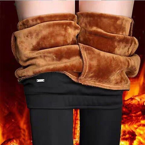 

Women's Fleece Pants Tights Leggings Solid Color Tummy Control Butt Lift Full Length Daily Fashion Skinny Black High Waist Stretchy
