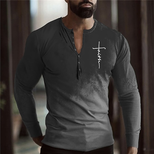 

Herren Henley Shirt T Shirt Tee Graphic Farbverlauf Kreuz der Templer Henley Schwarz 3D-Druck Übergröße Outdoor Täglich Langarm Button-Down Bedruckt Bekleidung Basic Designer Klassisch Komfortabel