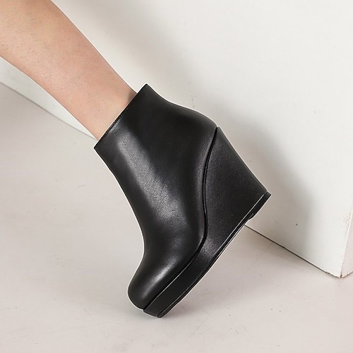 

Women's Boots Heel Boots Booties Ankle Boots Wedge Heel Round Toe Casual Minimalism Daily PU Leather Fall Winter Solid Colored Black