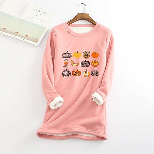 

Women's Plus Size Tops T shirt Tee Pullover Sweatshirt Pumpkin Print Long Sleeve Crew Neck Basic Casual Halloween Halloween Daily Polyester Fall Winter Blue Pink