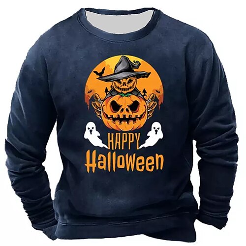 

Men's Unisex Sweatshirt Pullover Blue Black Crew Neck Pumpkin Graphic Prints Print Halloween Daily Sports 3D Print Streetwear Designer Casual Spring & Fall Clothing Apparel Hoodies Sweatshirts Long