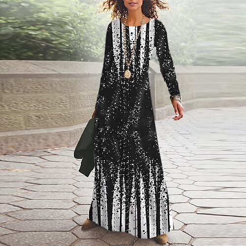 

Women's Casual Dress Swing Dress Long Dress Maxi Dress Black Navy Blue Long Sleeve Color Gradient Pocket Winter Fall V Neck Winter Dress Fall Dress 2022 S M L XL XXL 3XL